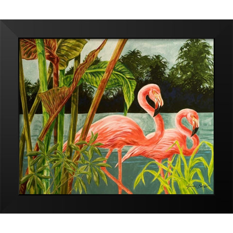 Tropical Flamingo II Black Modern Wood Framed Art Print by Baliko, Linda