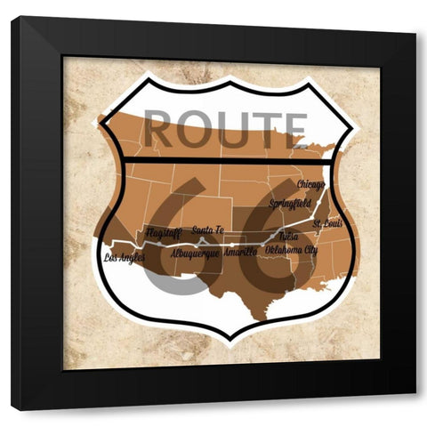 Route 66 Map Black Modern Wood Framed Art Print by SD Graphics Studio