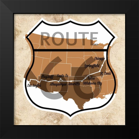 Route 66 Map Black Modern Wood Framed Art Print by SD Graphics Studio