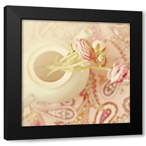 Teapot with Peonies Black Modern Wood Framed Art Print with Double Matting by Gardner, Sarah