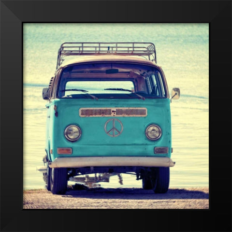 Beach Van Black Modern Wood Framed Art Print by Peck, Gail