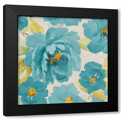 Teal Floral Delicate II Black Modern Wood Framed Art Print with Double Matting by Loreth, Lanie