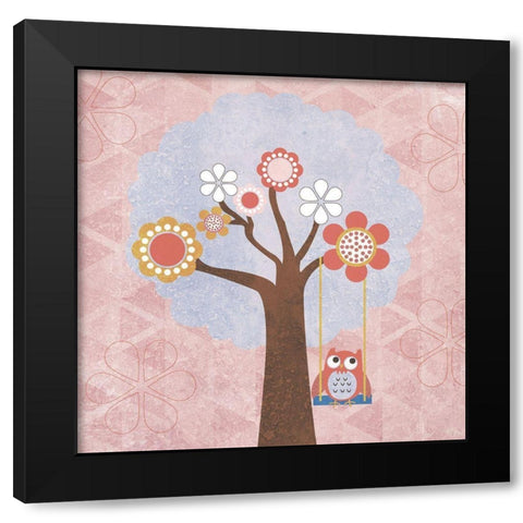 Owl Play Black Modern Wood Framed Art Print by SD Graphics Studio