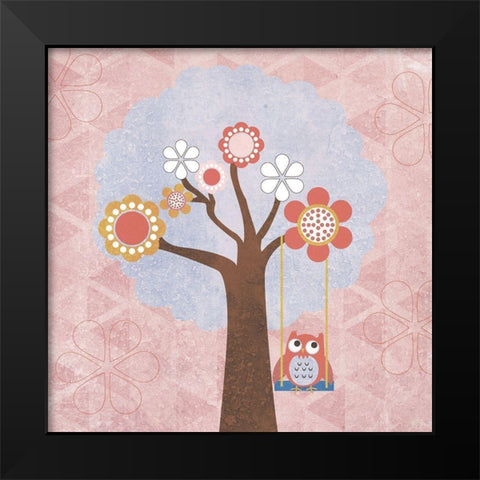 Owl Play Black Modern Wood Framed Art Print by SD Graphics Studio