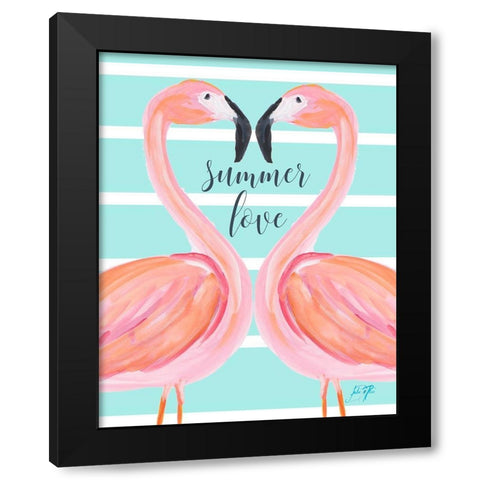 Flamingo Summer Love Black Modern Wood Framed Art Print with Double Matting by DeRice, Julie