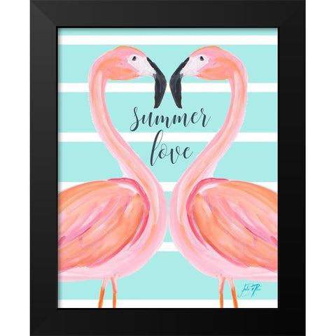 Flamingo Summer Love Black Modern Wood Framed Art Print by DeRice, Julie