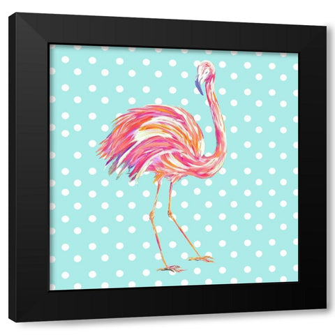 Flamingo with Dots Black Modern Wood Framed Art Print by DeRice, Julie