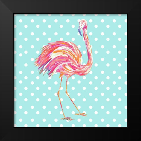 Flamingo with Dots Black Modern Wood Framed Art Print by DeRice, Julie