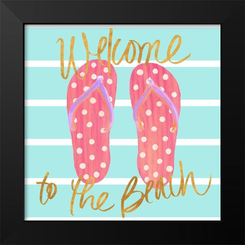 Flip Flops Welcome to the Beach Black Modern Wood Framed Art Print by DeRice, Julie