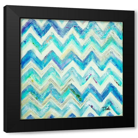 Blue Zig Zag Black Modern Wood Framed Art Print with Double Matting by Pinto, Patricia