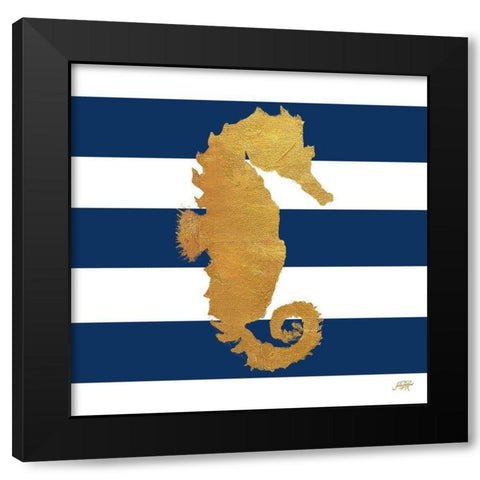Sea Creatures on Stripes I Black Modern Wood Framed Art Print by DeRice, Julie