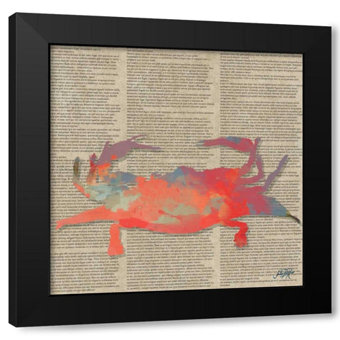 Sea Creatures on Newsprint I Black Modern Wood Framed Art Print with Double Matting by DeRice, Julie