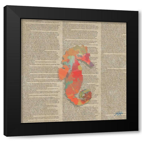Sea Creatures on Newsprint III Black Modern Wood Framed Art Print by DeRice, Julie