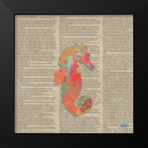 Sea Creatures on Newsprint III Black Modern Wood Framed Art Print by DeRice, Julie