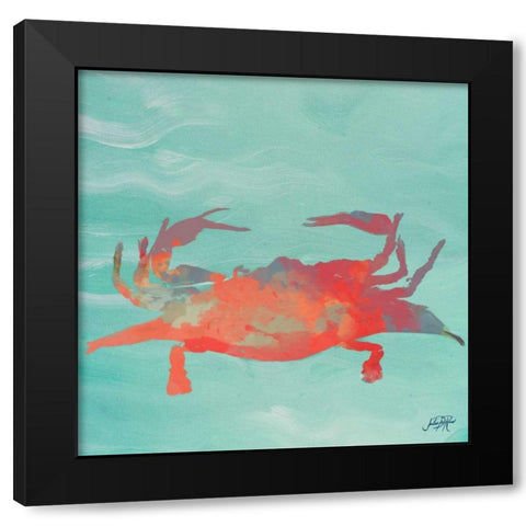 Sea Creatures on Teal I Black Modern Wood Framed Art Print with Double Matting by DeRice, Julie
