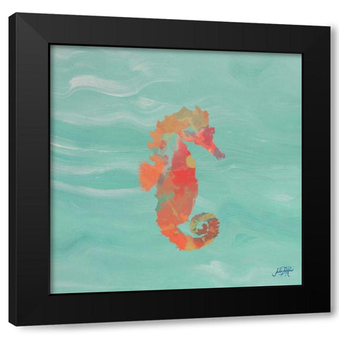 Sea Creatures on Teal III Black Modern Wood Framed Art Print with Double Matting by DeRice, Julie