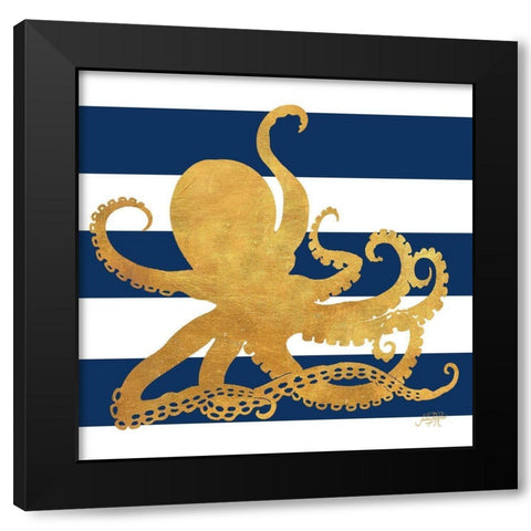 Sea Creatures on Stripes IV Black Modern Wood Framed Art Print with Double Matting by DeRice, Julie
