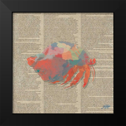 Sea Creatures on Newsprint II Black Modern Wood Framed Art Print by DeRice, Julie