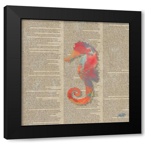 Sea Creatures on Newsprint IV Black Modern Wood Framed Art Print by DeRice, Julie