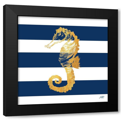 Gold Seahorse on Stripes II Black Modern Wood Framed Art Print with Double Matting by DeRice, Julie