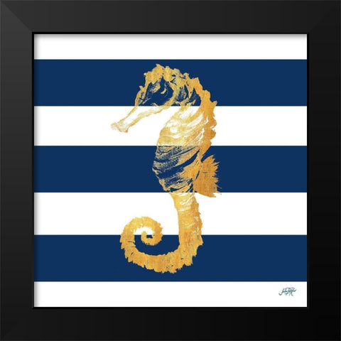 Gold Seahorse on Stripes II Black Modern Wood Framed Art Print by DeRice, Julie