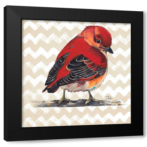 Chevron Baby Red Bird I Black Modern Wood Framed Art Print by Pinto, Patricia