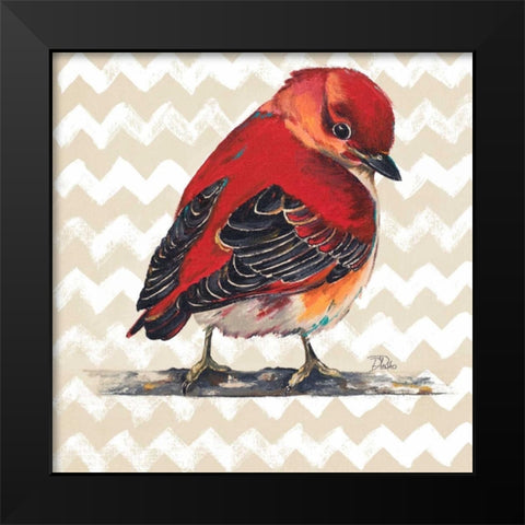 Chevron Baby Red Bird I Black Modern Wood Framed Art Print by Pinto, Patricia