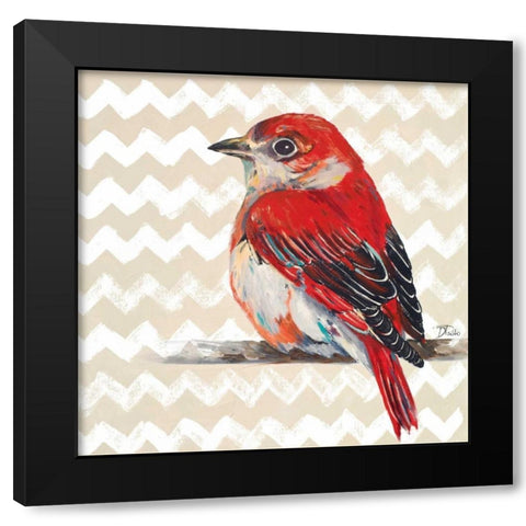 Cheveron Baby Red Bird II Black Modern Wood Framed Art Print with Double Matting by Pinto, Patricia