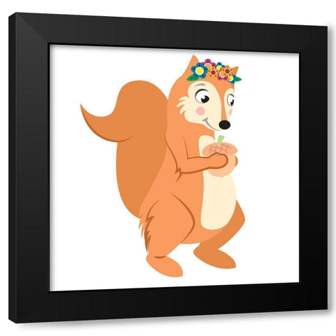Fun Loving Squirrel Black Modern Wood Framed Art Print by Josefina