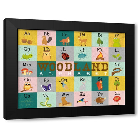 Woodland Alphabet (horizontal) Black Modern Wood Framed Art Print with Double Matting by Josefina