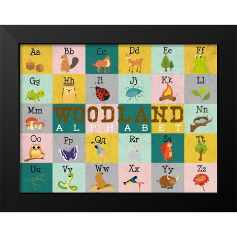 Woodland Alphabet (horizontal) Black Modern Wood Framed Art Print by Josefina