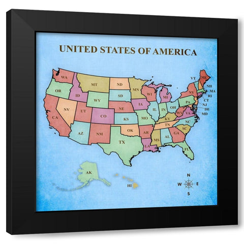 Map of the United States Black Modern Wood Framed Art Print by Josefina