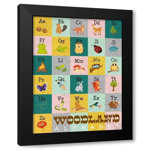 Woodland Alphabet Black Modern Wood Framed Art Print by Josefina