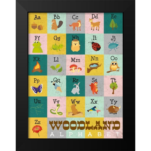 Woodland Alphabet Black Modern Wood Framed Art Print by Josefina