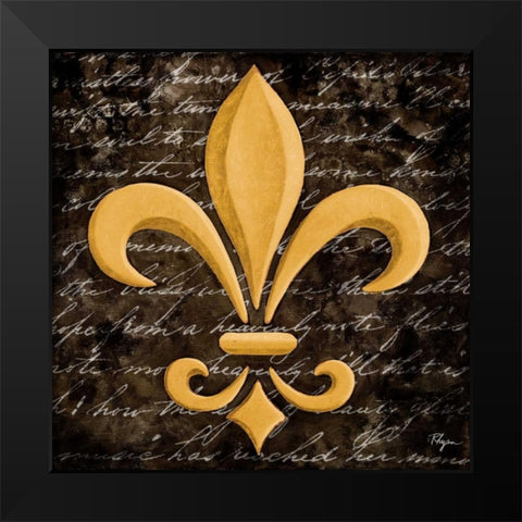 Scripted Gold Fleur de lis I Black Modern Wood Framed Art Print by Rhyan, Vivien
