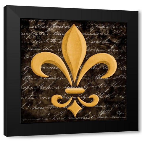 Scripted Gold Fleur de lis Border I Black Modern Wood Framed Art Print by Rhyan, Vivien