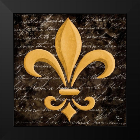 Scripted Gold Fleur de lis Border I Black Modern Wood Framed Art Print by Rhyan, Vivien