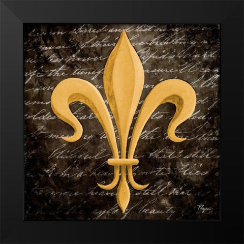 Scripted Gold Fleur de lis II Black Modern Wood Framed Art Print by Rhyan, Vivien