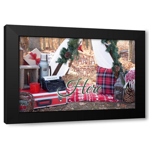 Santa Stop Here Black Modern Wood Framed Art Print by Poynter, Kelly