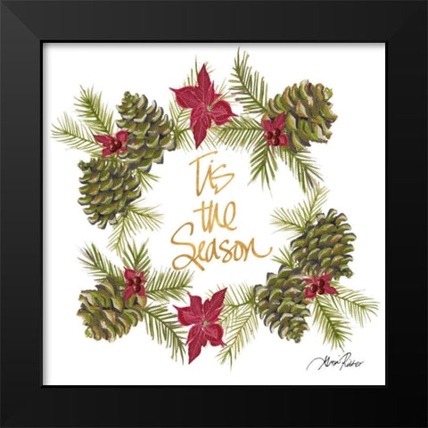 Pine Cone Christmas Wreath I Black Modern Wood Framed Art Print by Ritter, Gina