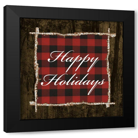 Happy Holidays On Plaid Black Modern Wood Framed Art Print by Ritter, Gina