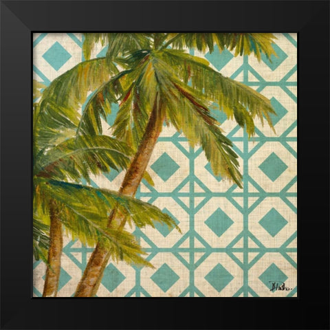 Beach Palm Turquoise Pattern I Black Modern Wood Framed Art Print by Pinto, Patricia