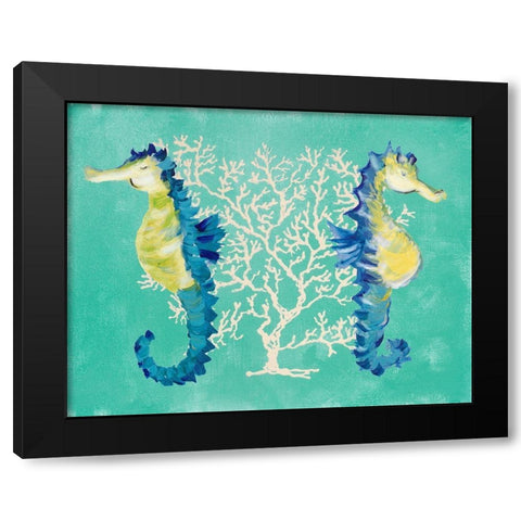 Blue Seahorses on Coral Black Modern Wood Framed Art Print with Double Matting by DeRice, Julie