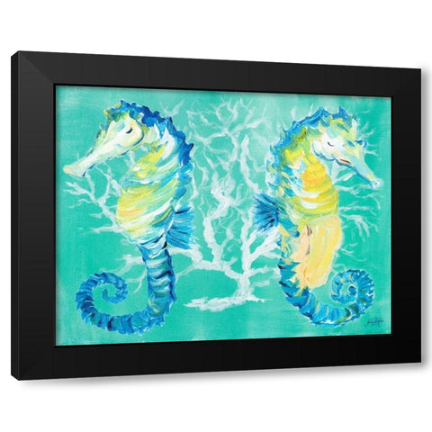 Seahorses on Coral Black Modern Wood Framed Art Print by DeRice, Julie