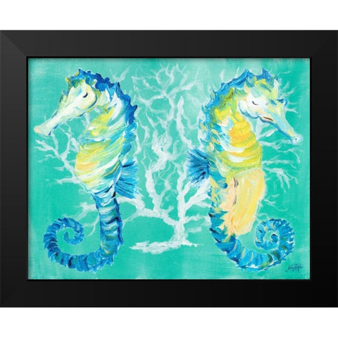 Seahorses on Coral Black Modern Wood Framed Art Print by DeRice, Julie