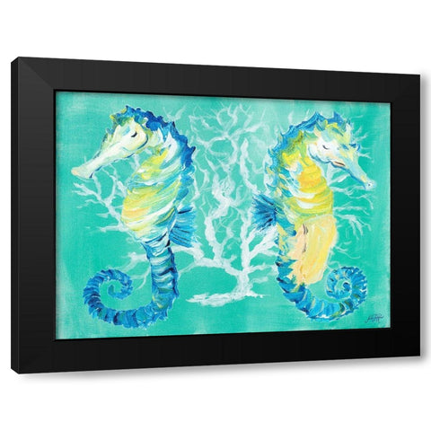 Seahorses on Coral Black Modern Wood Framed Art Print by DeRice, Julie