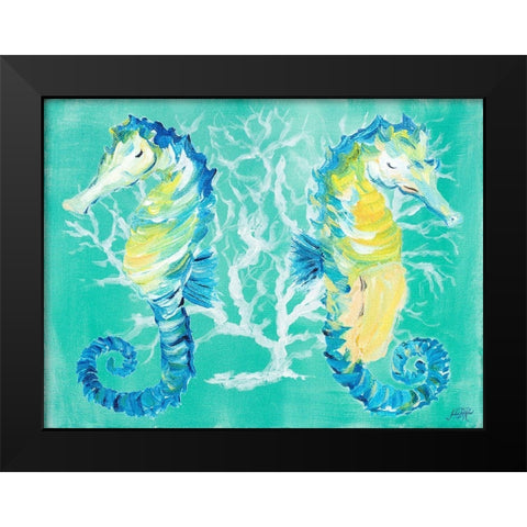 Seahorses on Coral Black Modern Wood Framed Art Print by DeRice, Julie