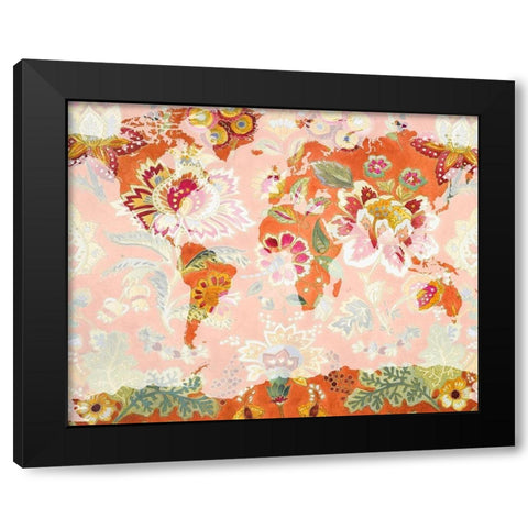 Botanica World Map Black Modern Wood Framed Art Print by Loreth, Lanie