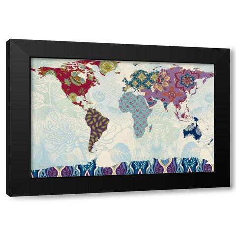 Patchwork World Map Black Modern Wood Framed Art Print by Loreth, Lanie