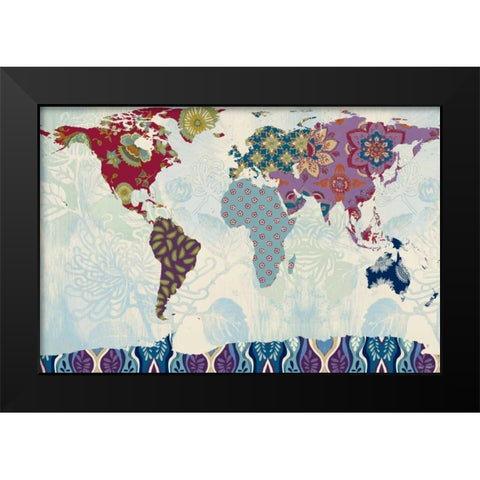 Patchwork World Map Black Modern Wood Framed Art Print by Loreth, Lanie